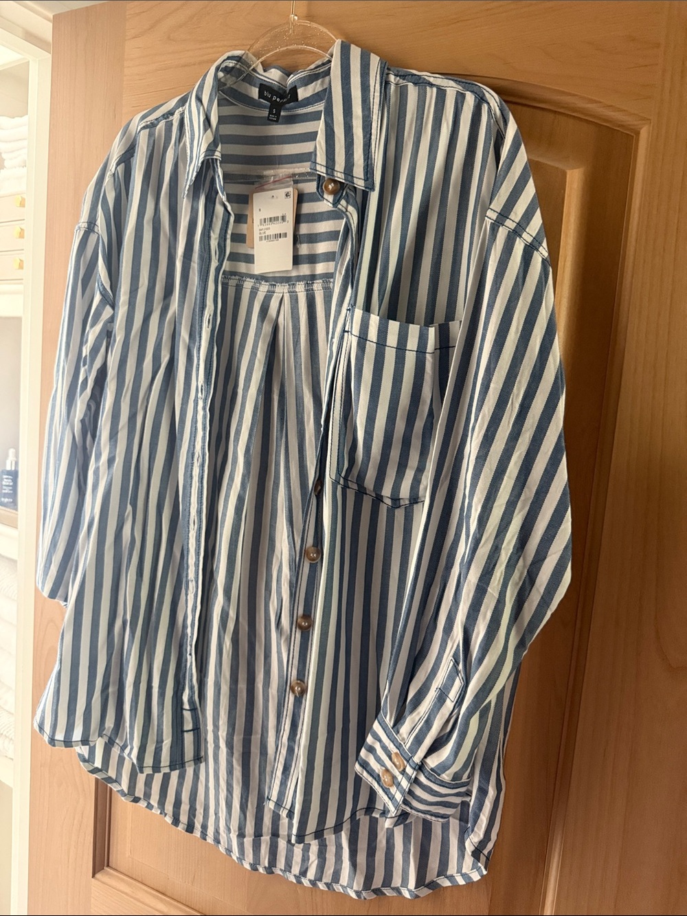 Blu Pepper Blue & White Vertical Stripe Button-Up Shirt